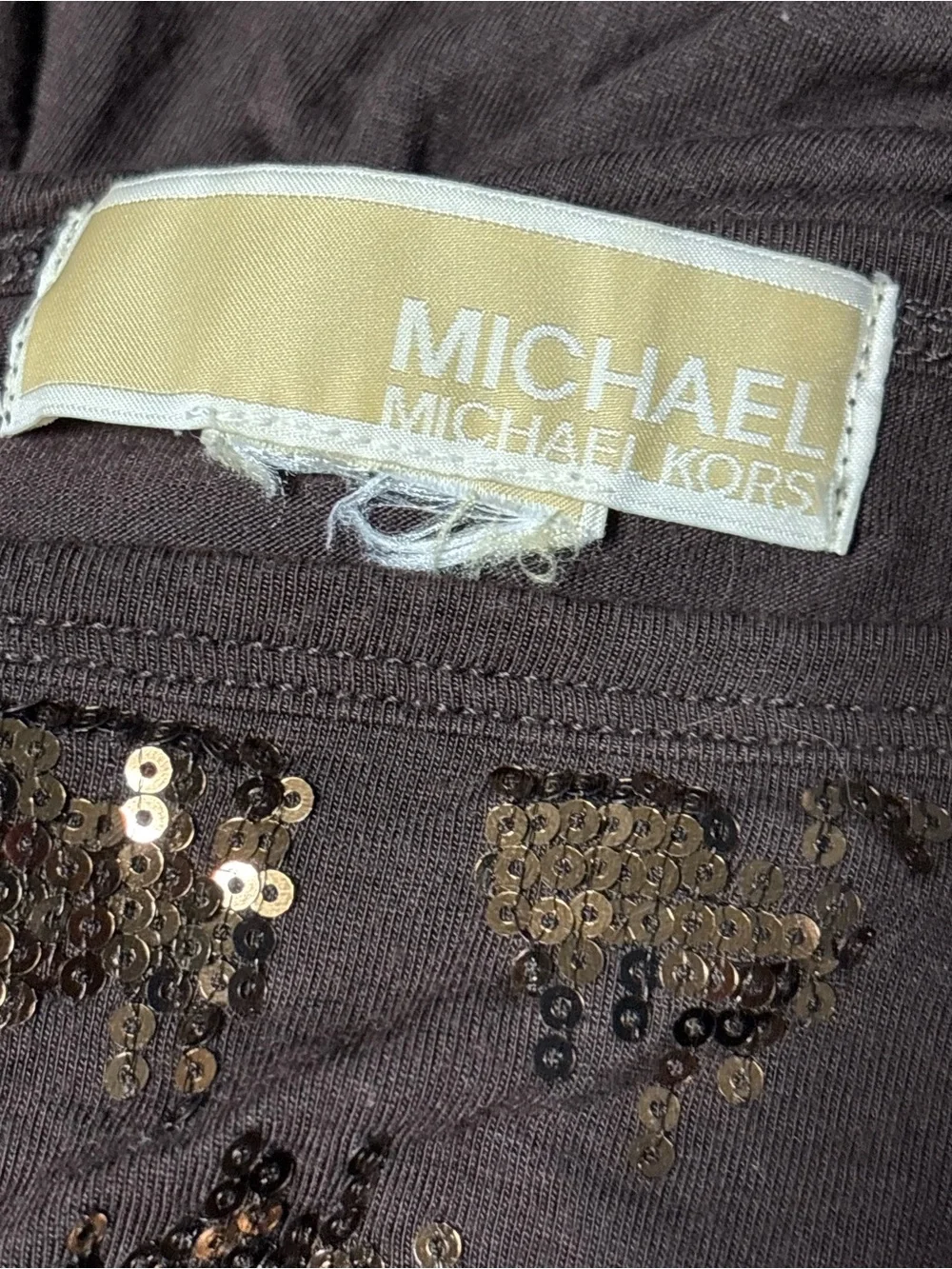 Michael Kors Brown Sequin Short-Sleeve Tunic Top